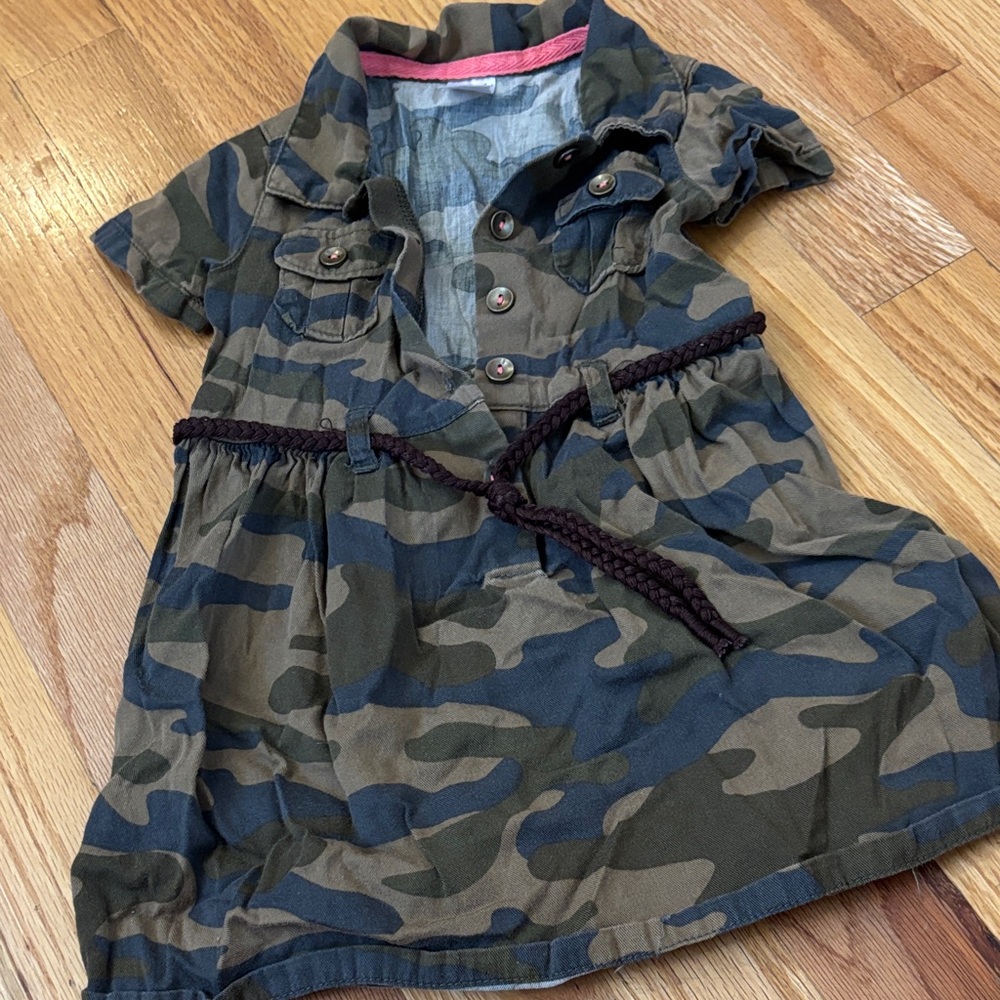 Girls' Camo Shirt Dress with Braided Belt - Olive Green